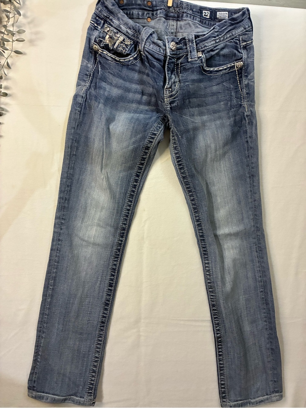 Miss Me Light Blue Washed Straight Leg Jeans